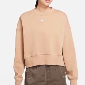 Nike Collection Fleece oversized crew neck sweatshirt in sand / tan